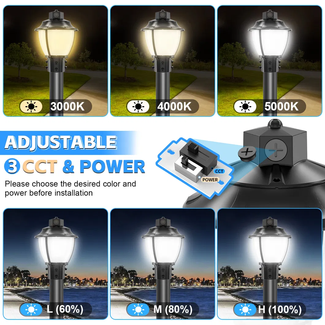Φωτιστικό κήπου LED ρυθμιζόμενο Anti-Shok IP65 48/64/80W Αδιάβροχο 130lm/W Φανάρι Μαύρο και Λευκό για Γκαζόν 0