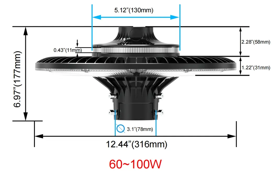 Φωτιστικό κήπου LED ρυθμιζόμενο 150W IP65 Ενσωματωμένο αδιάβροχο 130lm/W Στρογγυλό Μαύρο Αυλή Πάρκο Αυλή Κορυφή στύλου 5