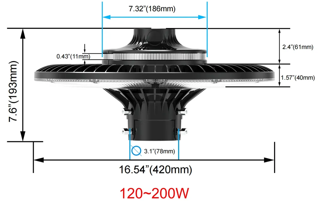 Φωτιστικό κήπου LED ρυθμιζόμενο 150W IP65 Ενσωματωμένο αδιάβροχο 130lm/W Στρογγυλό Μαύρο Αυλή Πάρκο Αυλή Κορυφή στύλου 6